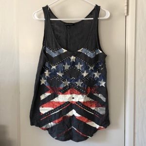 Grey Tank Top with Red, White & Blue Design